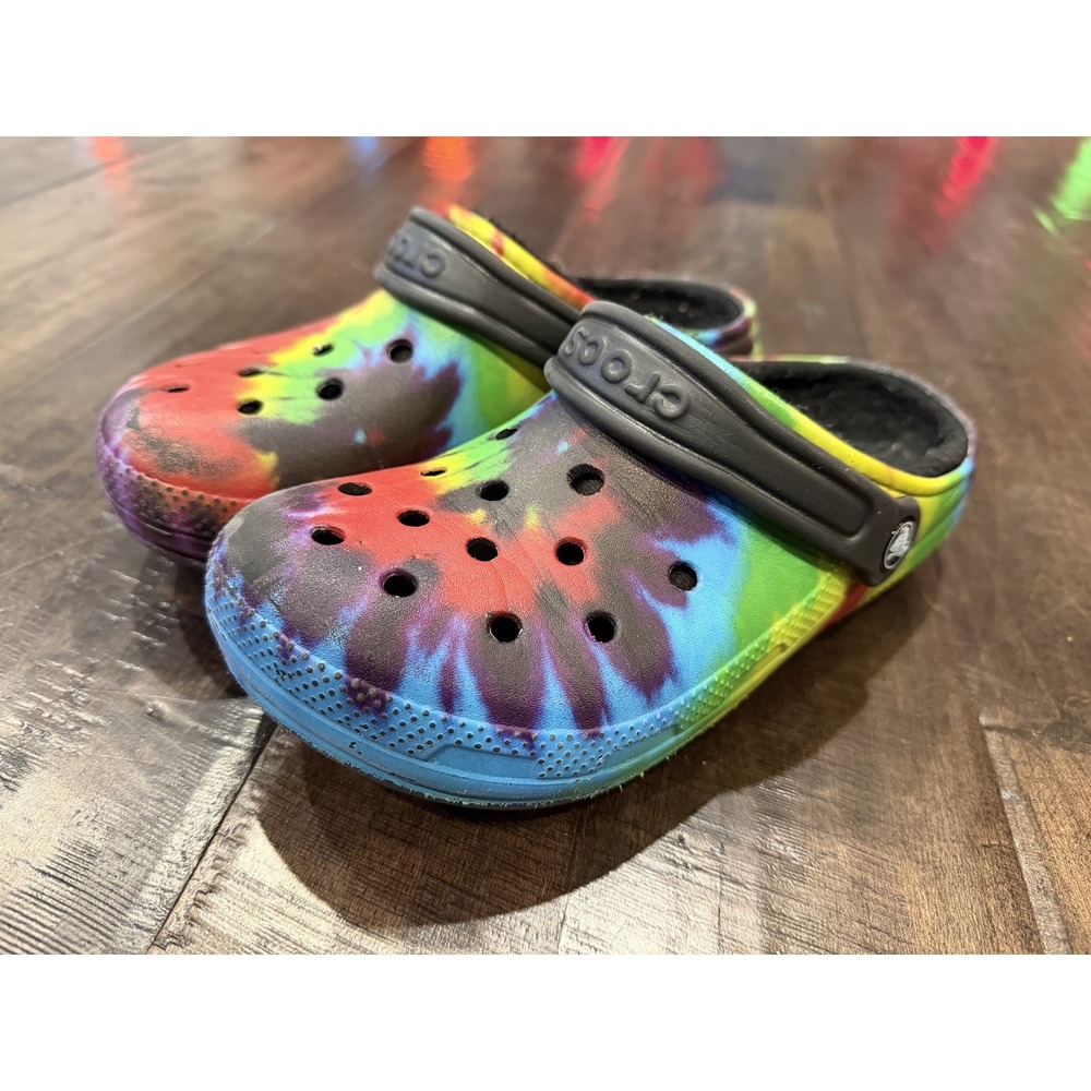 CROCS Classic Fur Lined Clog US W6 Mens‎ 4 Tie Dye Shearling Mule Slipper Shoes